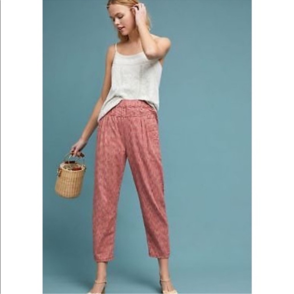 Anthropologie Pink Textured Cropped Pants